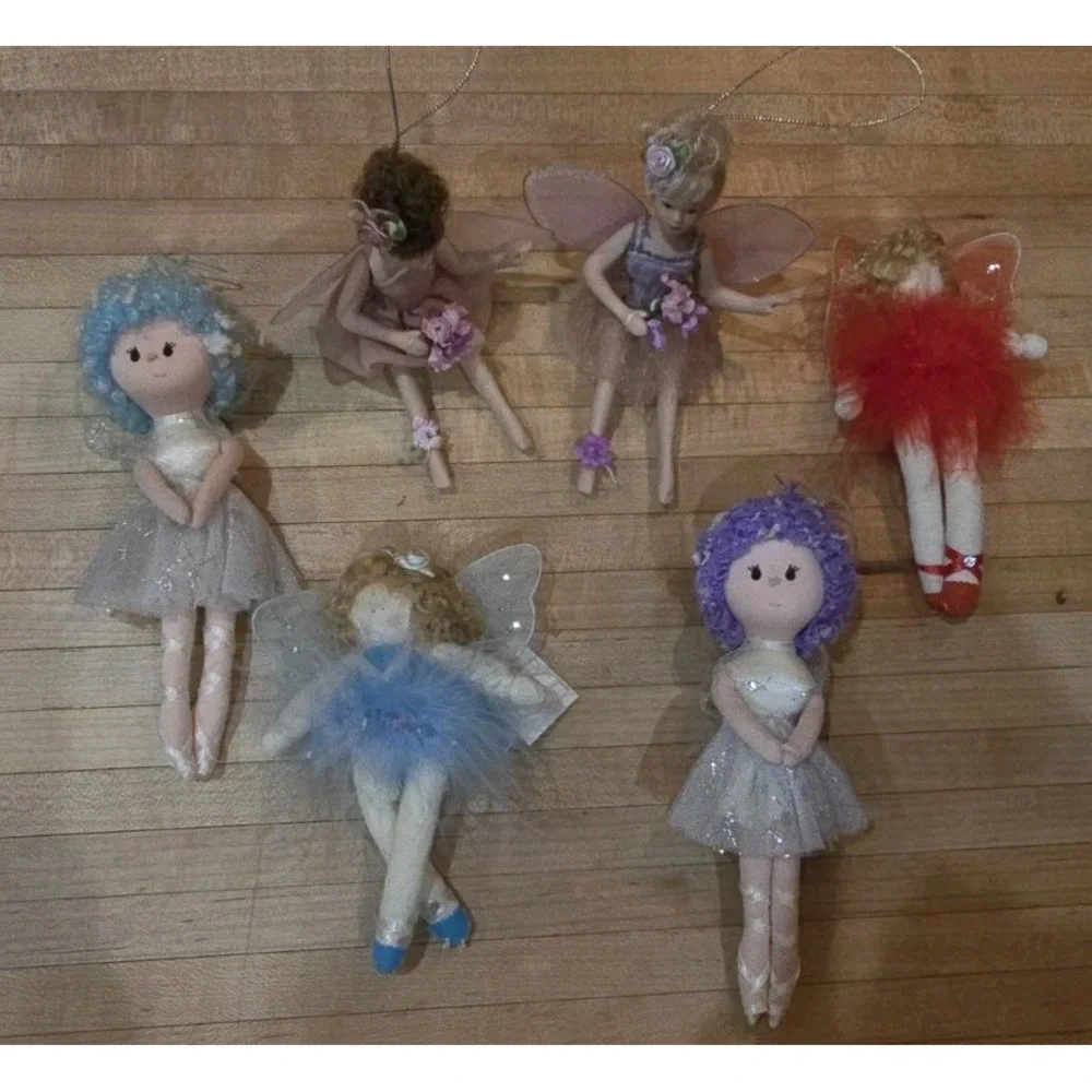Lot Of 6 Set of 2 Porcelain Fairy VTG, 2 Glitter Ballerina, 2 Feather Ornaments‎